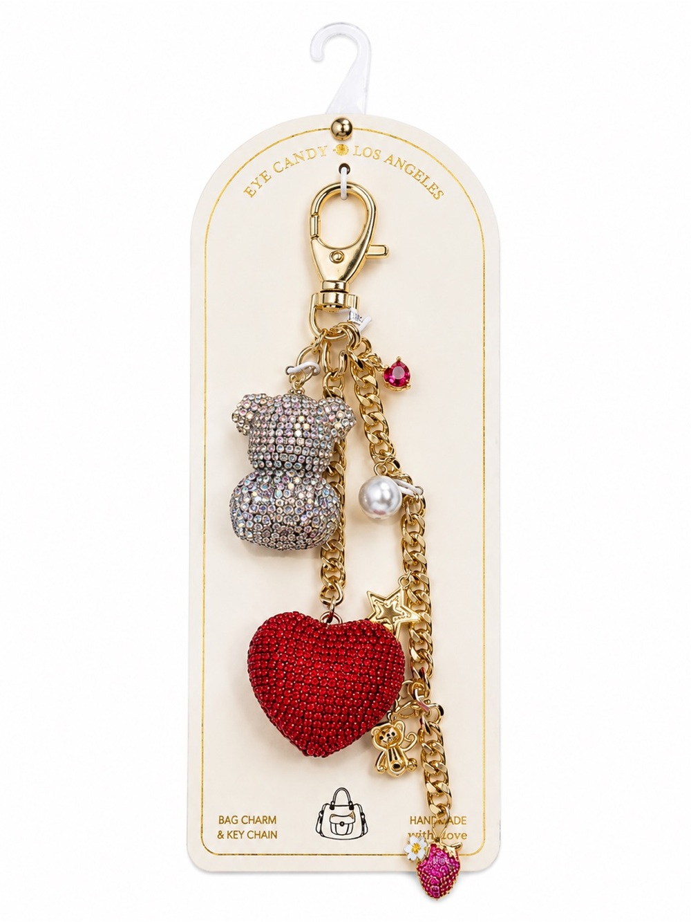 Eye Candy Los Angeles Rhinestone Teddy Bear Heart Bag Charm Keychain